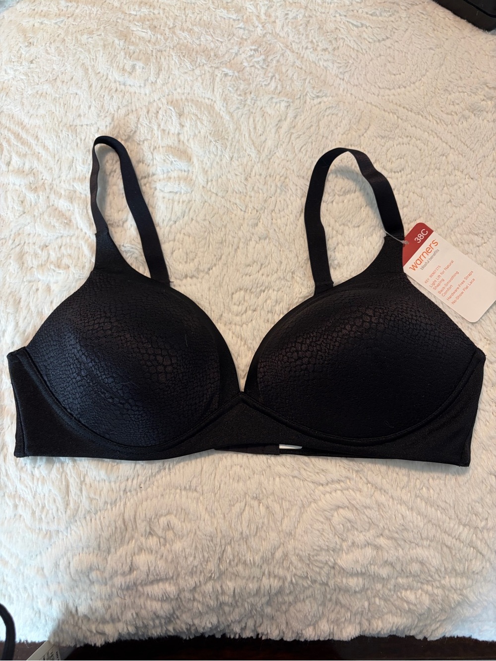 NWT Warner’s blissful benefits wireless black bra Size 38C wedding lingerie